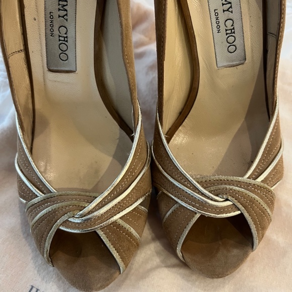 Jimmy Choo Size 39 Beige/Tan Suede Platform Peeptoe Pumps - Picture 4 of 6